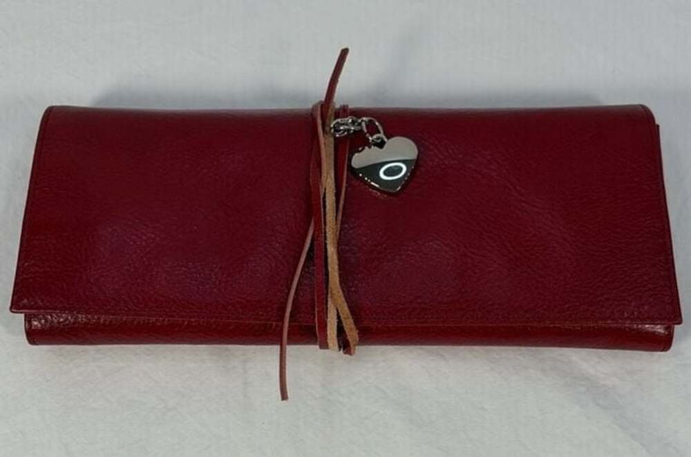 Things Remembered Vintage Red Leather Folding Wallet Case with Tie String 9x4